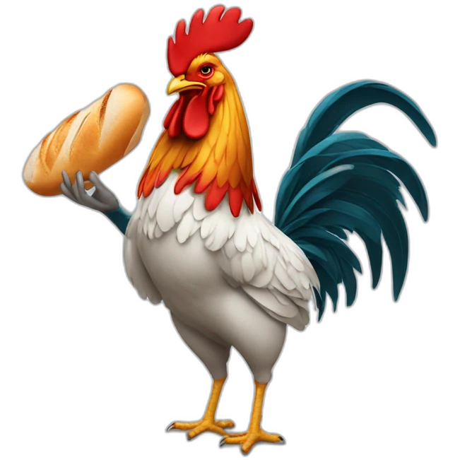 rooster hanging a baguette under his wing emoji