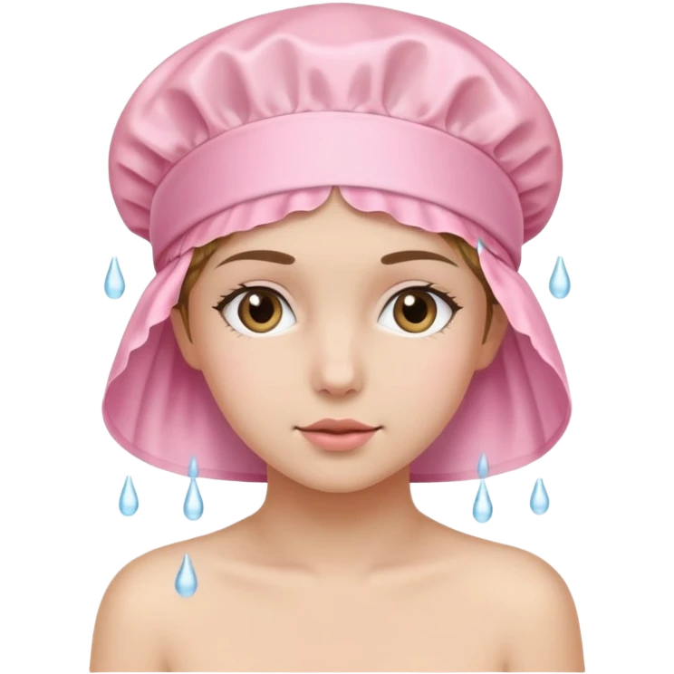 fair skinned girl wearing light pink shower cap emoji