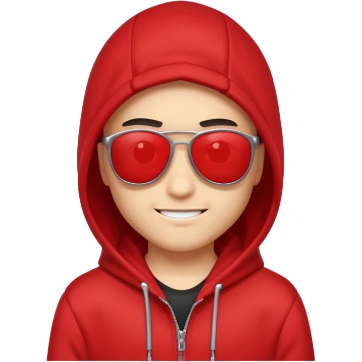cartoon hacker with a red hoodie, dark sunglasses, and a playful smirk emoji
