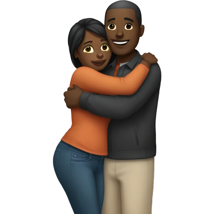 Black woman and white man hugging emoji
