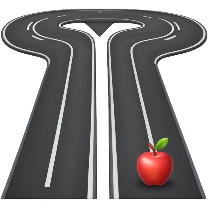 3D apple emoji style T-shaped road, top-down, with subtle highlights and a simple background emoji