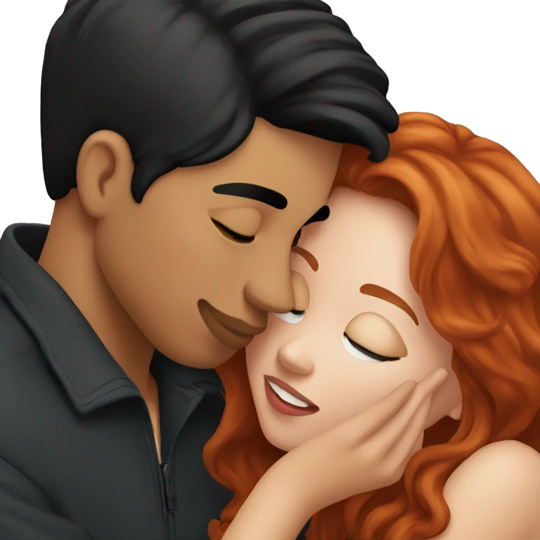 redhead kissing her boyfriend with black Hair emoji