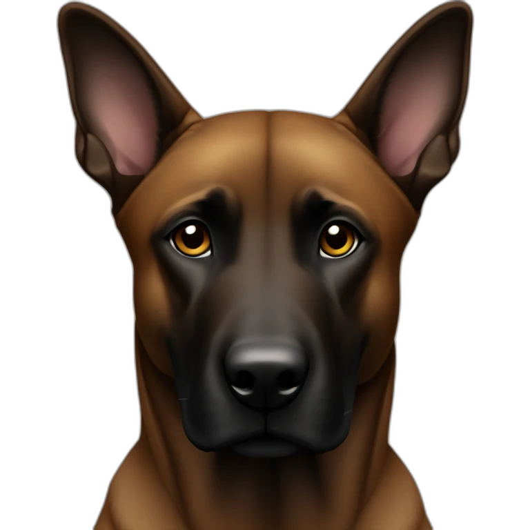 Perro malinois marrón oscuro mirando de frente con orejas levantadas emoji