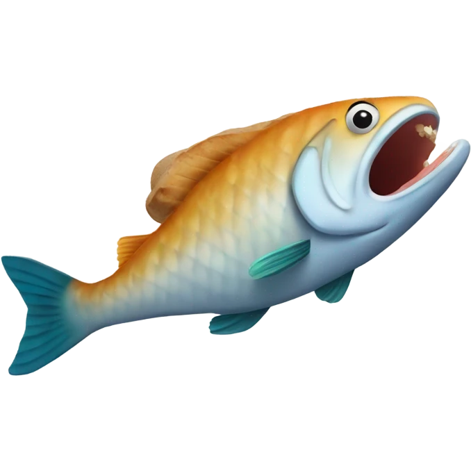 Fish eating bread wearing shoes on its head emoji