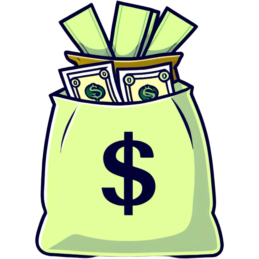 money bag with DEPOSIT written on it, bank deposit bag, dollar sign, canvas bag emoji