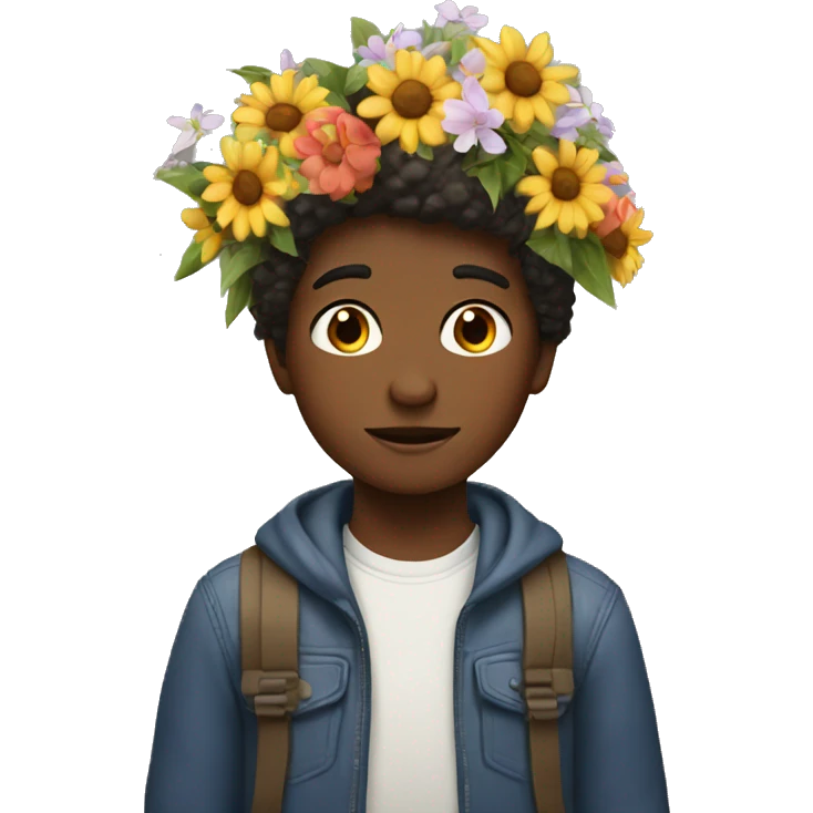 A boy with flowers on his head emoji