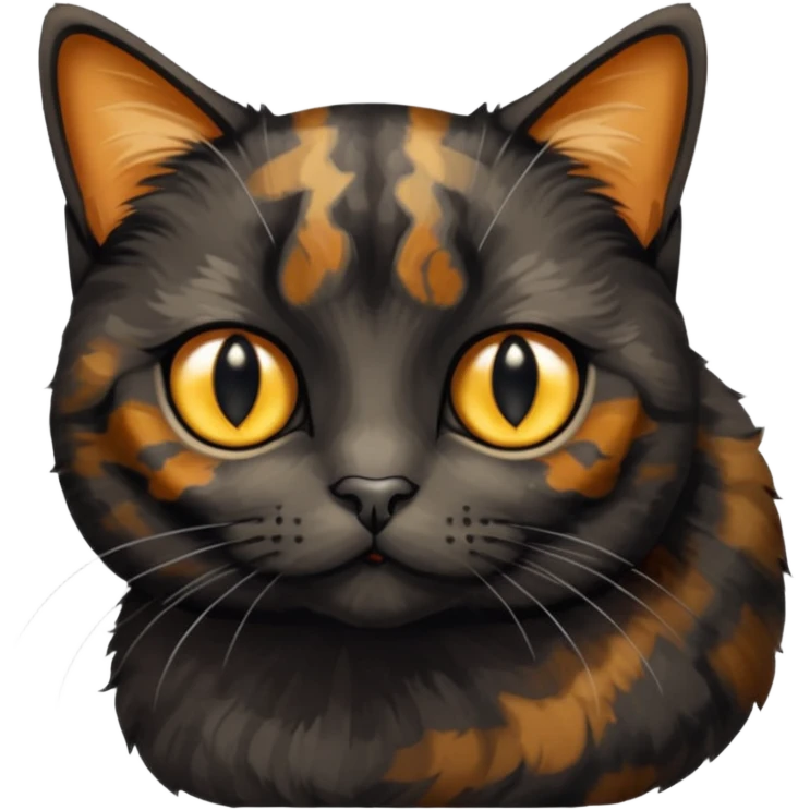 mostly black tortoiseshell cat, gold eyes, british emoji