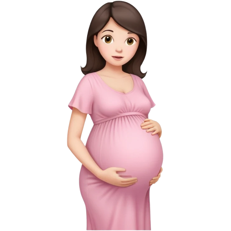brunette pregnant woman in pastel pink maternity dress emoji