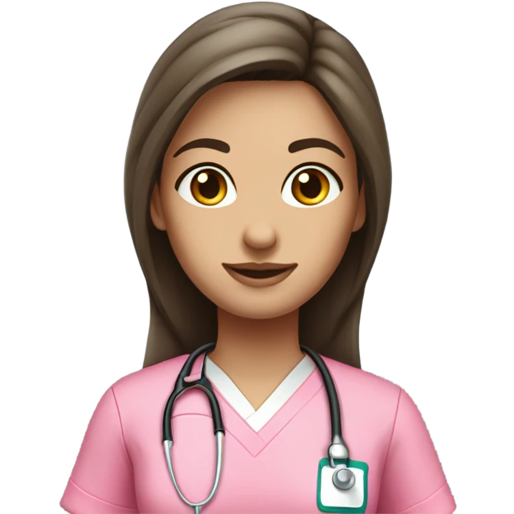 Skinny Nurse with long brunette hair and a pink scrub top emoji