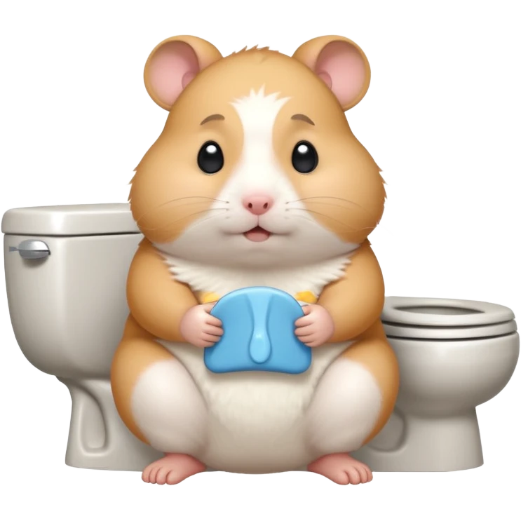 Cute chubby cartoon-style hamster sitting on toilet pooping looking as if he had an accident emoji