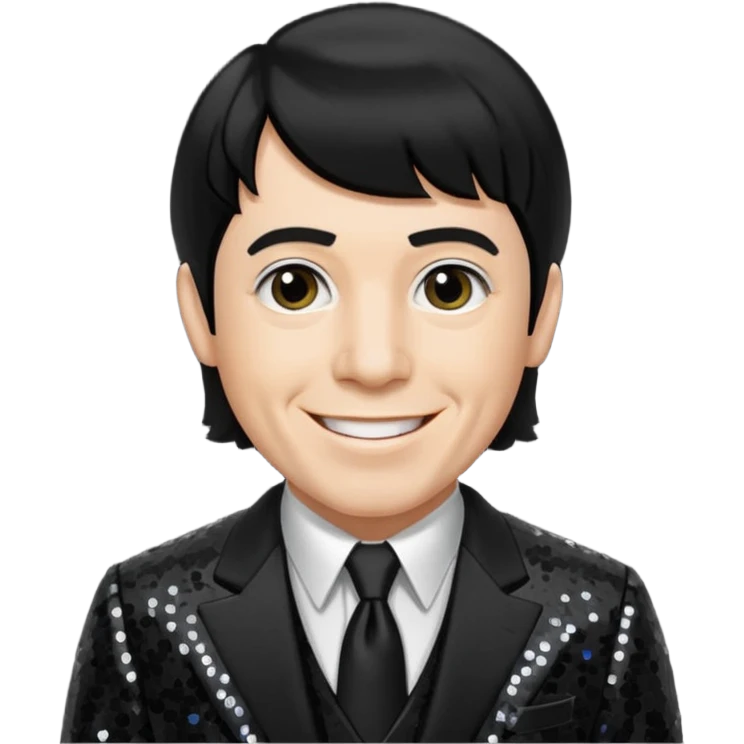 Moe Howard from The Three Stooges with black hair, black sequin suit  emoji