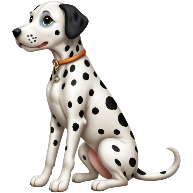 cinematic-[dalmatian dog]-realistic-full-body-sitting-emoji,-tail-resting-loosely-beside-its-paws,-head-tilted-dramatically,-sleek-[spotted]-fur,-simplified-yet-realistic-focused-features,-highly-detailed,-glowing-with-an-almost-sarcastic-glow emoji