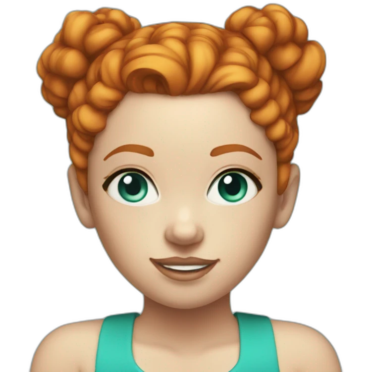 ginger girl with a messy bun, turquoise eyeliner, and turquoise ear rings emoji