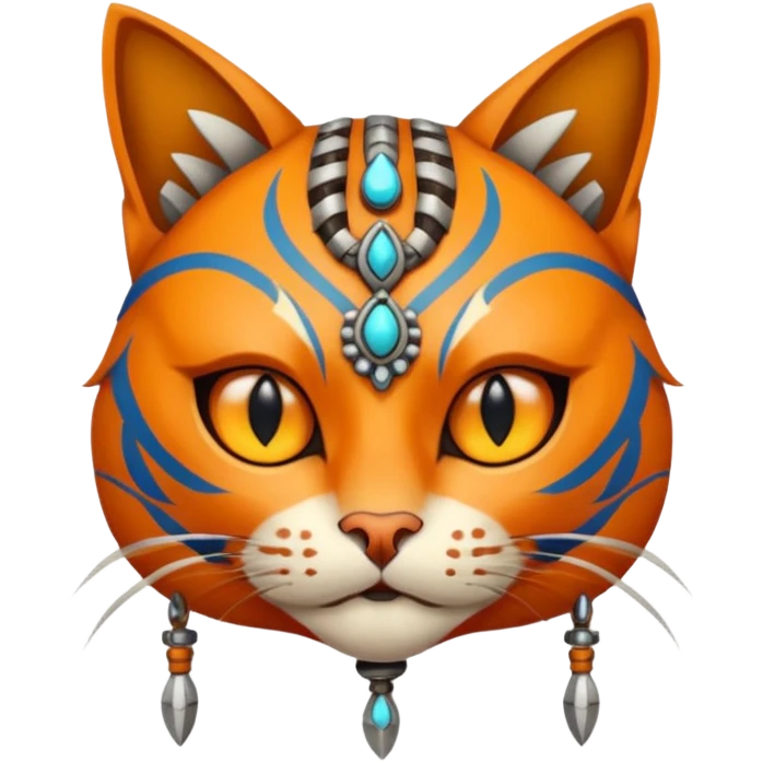 cat, wear tribal shaman cloth, half face cyberborg emoji