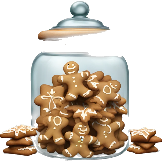 Realistic rococo glass cookie jar with lid full of gingerbread cookies isolated.  emoji