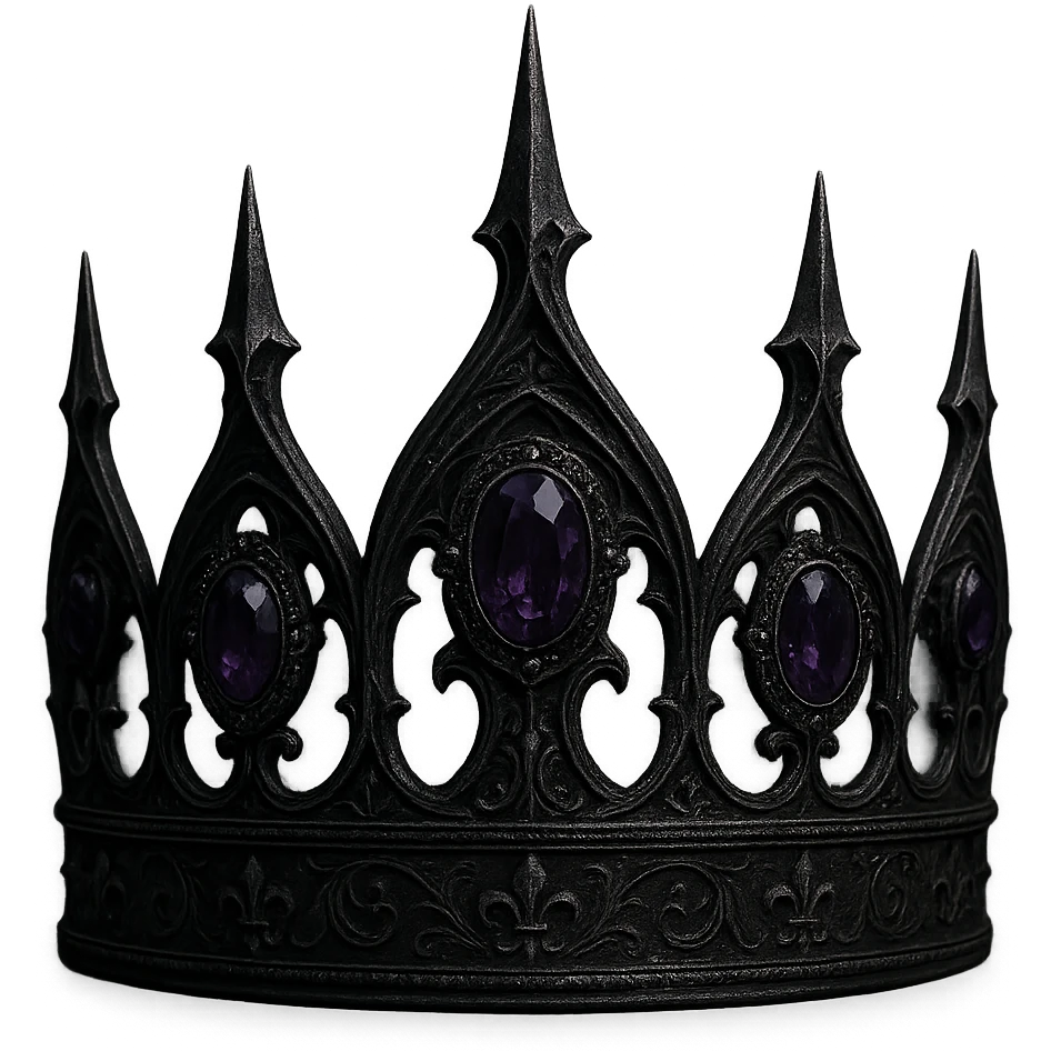 gothic black crown with spiked arches, deep purple gems, shadowy regal look emoji