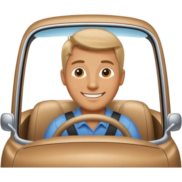 Man driving a car, smiling, looking forward emoji