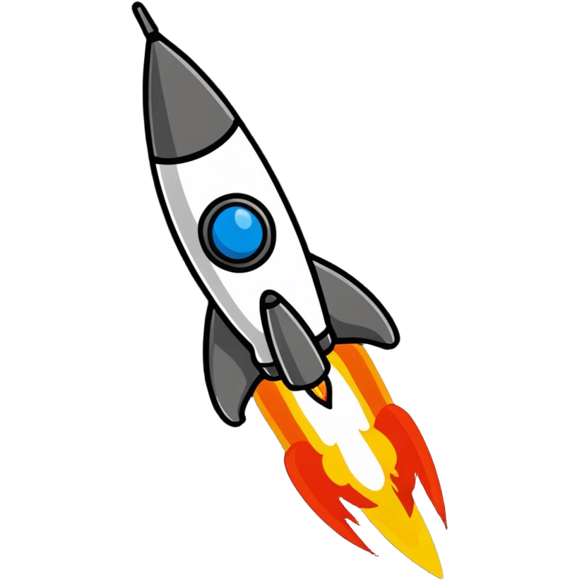 A colorful rocket blasting off with flames and clouds of smoke emoji
