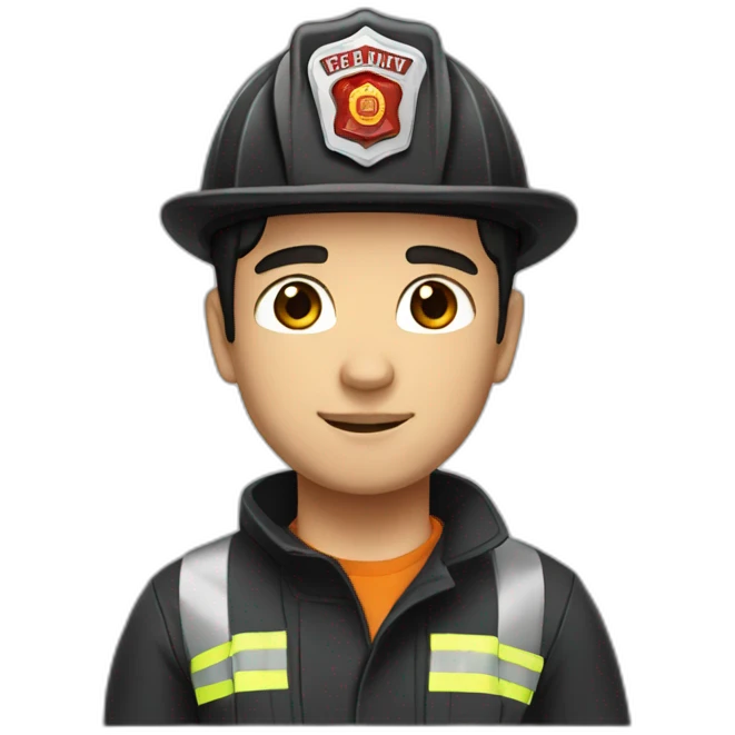 Firefighter, black hair, man, white skin, straight hair, brown eyes emoji