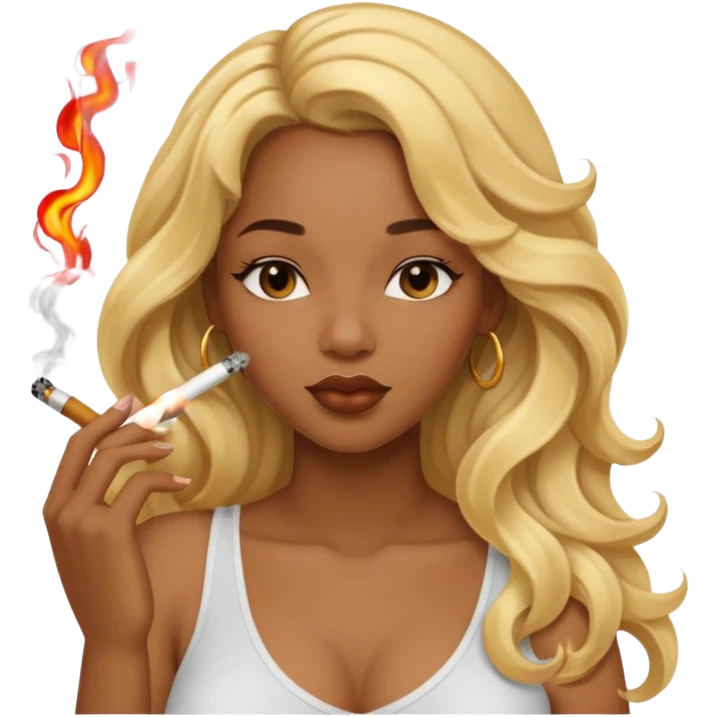 Curvy, blonde long hair, sfw intimate pose black girl smoking emoji