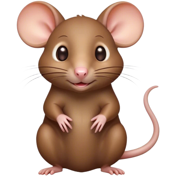 Cinematic Cute Brown Rat Portrait Emoji, Head tilted playfully and inquisitively, with a compact, nimble build and a glossy brown coat accentuated by a twitching nose and round, sparkling eyes full of curiosity, Simplified yet irresistibly adorable features, highly detailed, glowing with a warm, friendly glow, high shine, affectionate and clever, stylized with a touch of urban whimsy, soft glowing outline, capturing the essence of a mischievous yet loving rat that feels like it could dart out of the screen into your arms! emoji