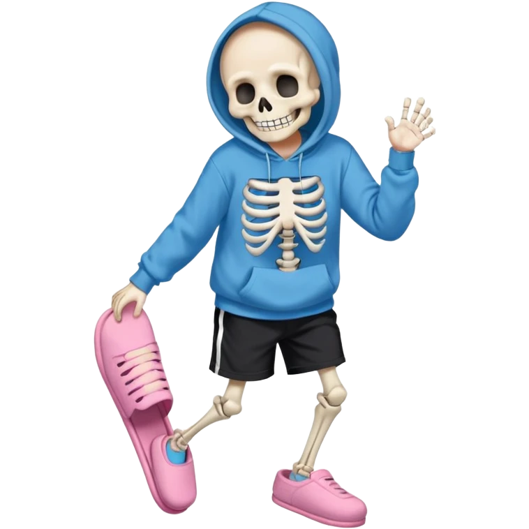 Sans The Skeleton, Blue Hoodie-Sweater, Grin, Pink Slippers, Black Shorts emoji