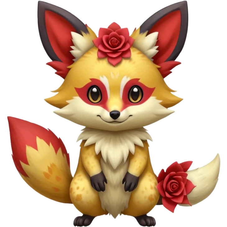 Rare realistic cool cute epic aesthetic colorful Fennekin-Zorua-Civet-Genet-species-Fakemon-hybrid-creature, with splotches and rosette markings, full body emoji