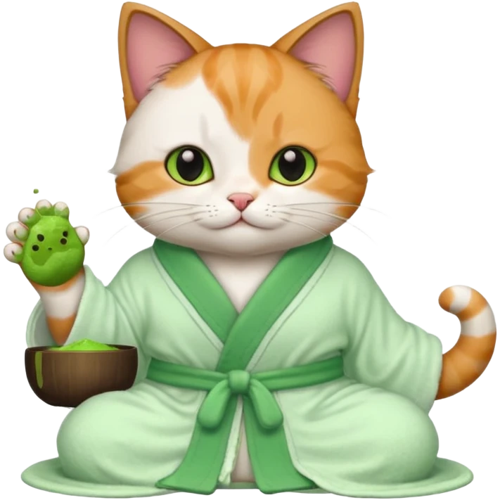 I want a CAT whit a macha on her paw and i want her to ne wearing a bath rope emoji