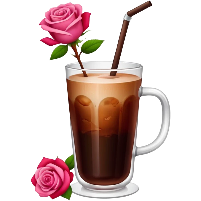 Cold brew coffee with roses pink red and small size glas cup emoji