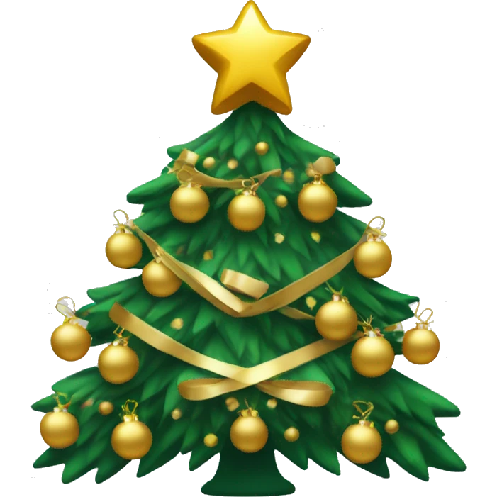 christmas  tree with gold decorations with a white bow on top emoji