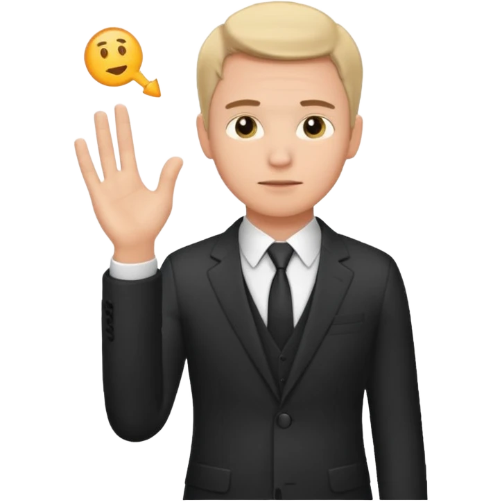 white man in formal suit in thought, holding something in the palm of his hand emoji