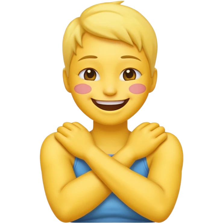 emoji-style face with arms crossed, holding neck, laughing emoji