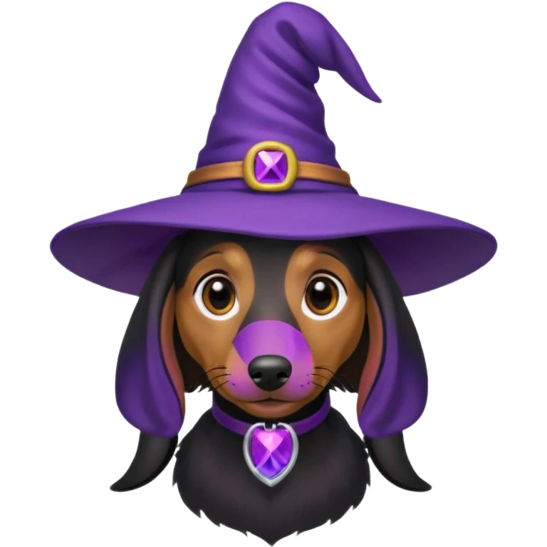 Dachshund dog wear purple wicth hat emoji
