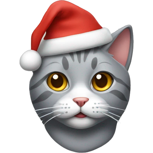 Grey cat with a Christmas hat emoji