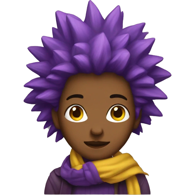 Shelly BS, purple spiky hair, brown skin, yellow scarf emoji