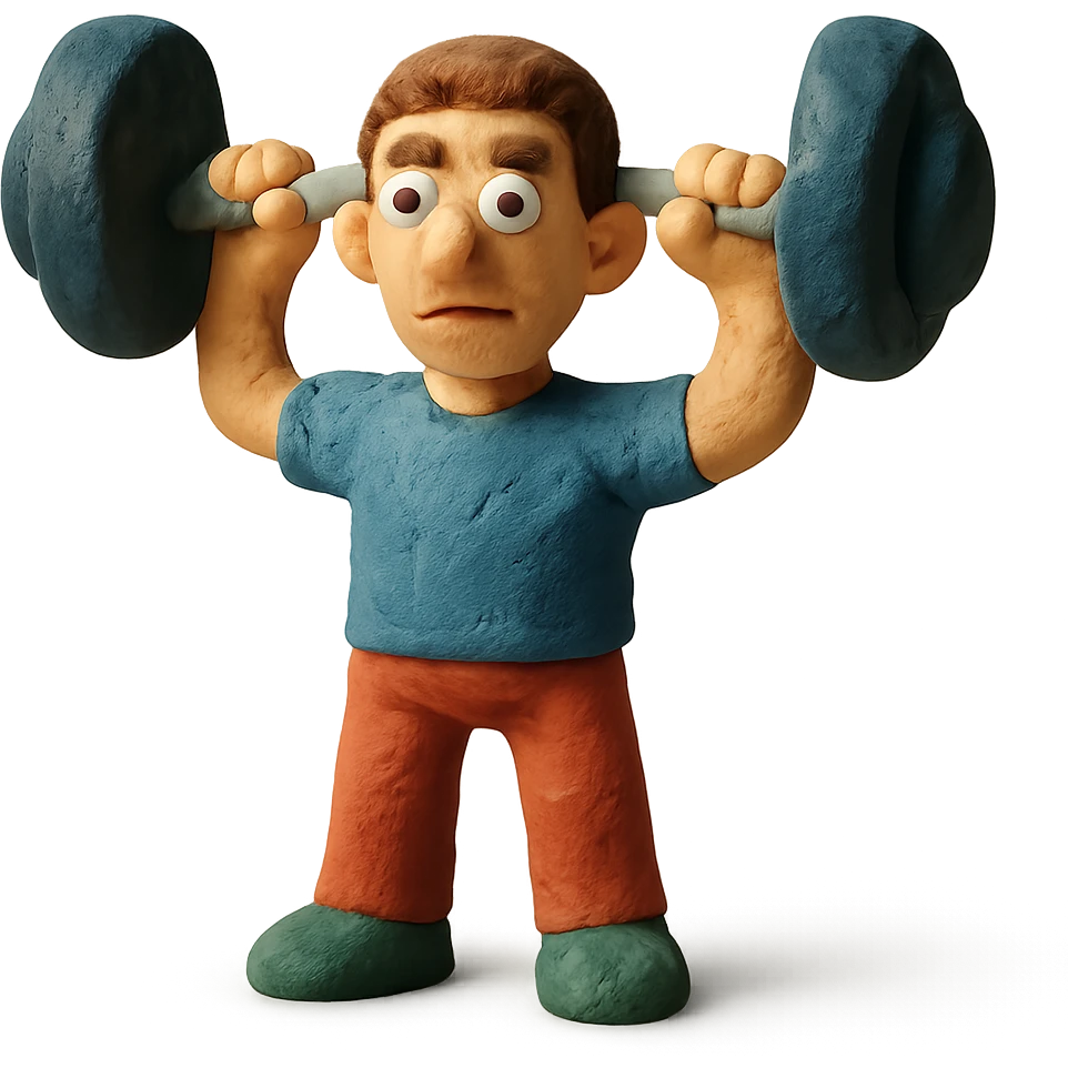 claymation style man holding a barbell emoji