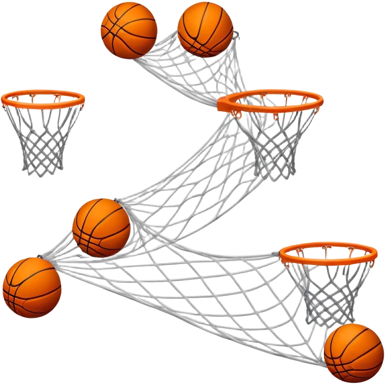 Multiple exposure effect showing basketball at different positions going through net, motion sequence, iOS emoji style emoji