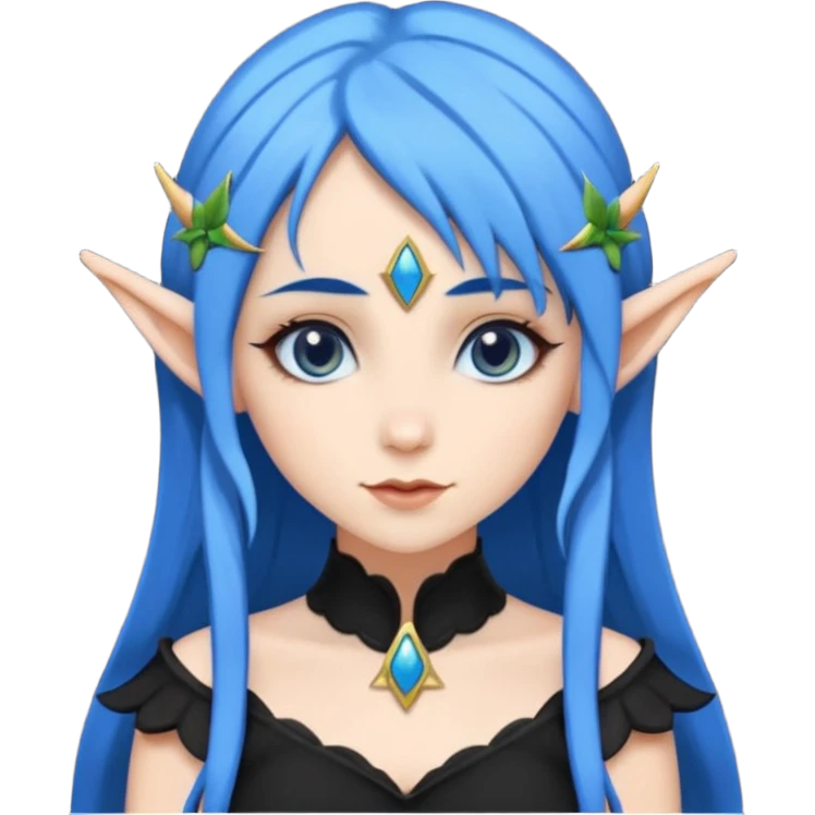 woman elves with blue hair black dress  emoji