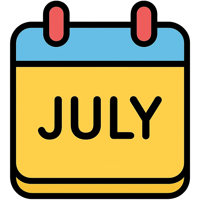 icon of a calendar page showing the month of July emoji