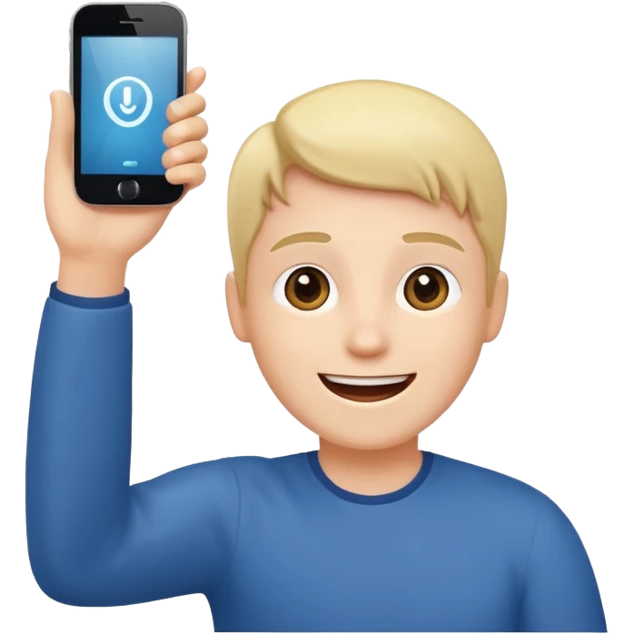 glückliche Person mit Handy, hebt die Hand zum Jubeln emoji