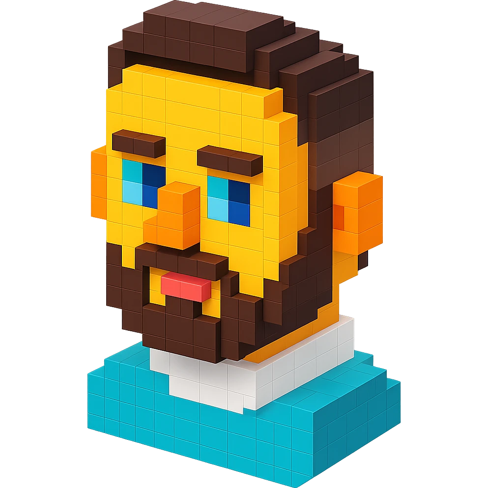 Create a voxel style portrait with a 3D blocky look, keeping the facial features recognizable and true to the original photo. emoji