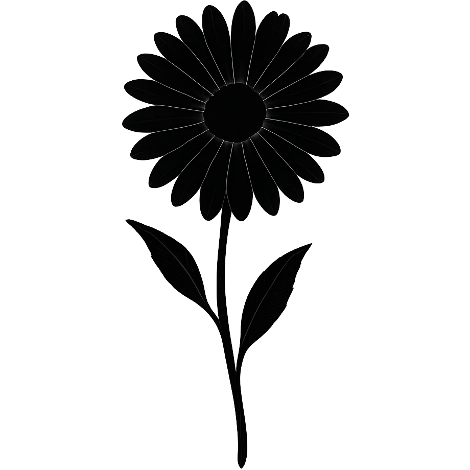 a black daisy, simple and dark, gothic vibe, elegant, minimalistic gothic style emoji