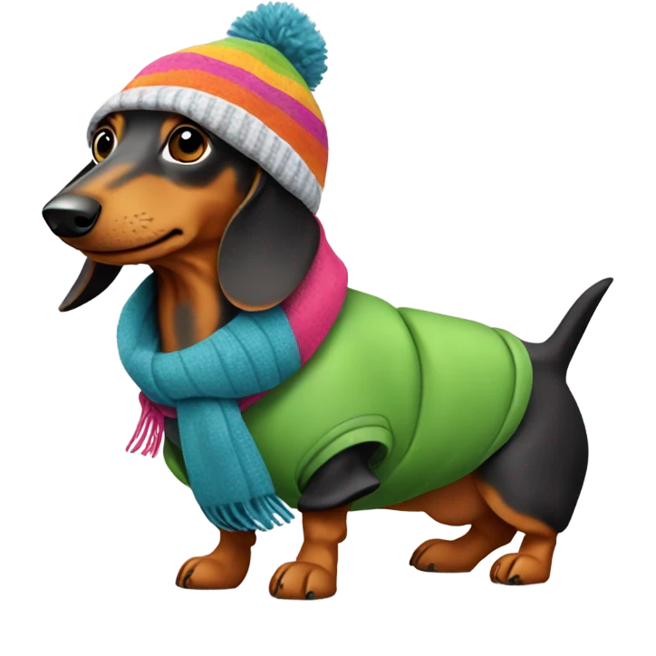 Dachshund wearing snow gear emoji