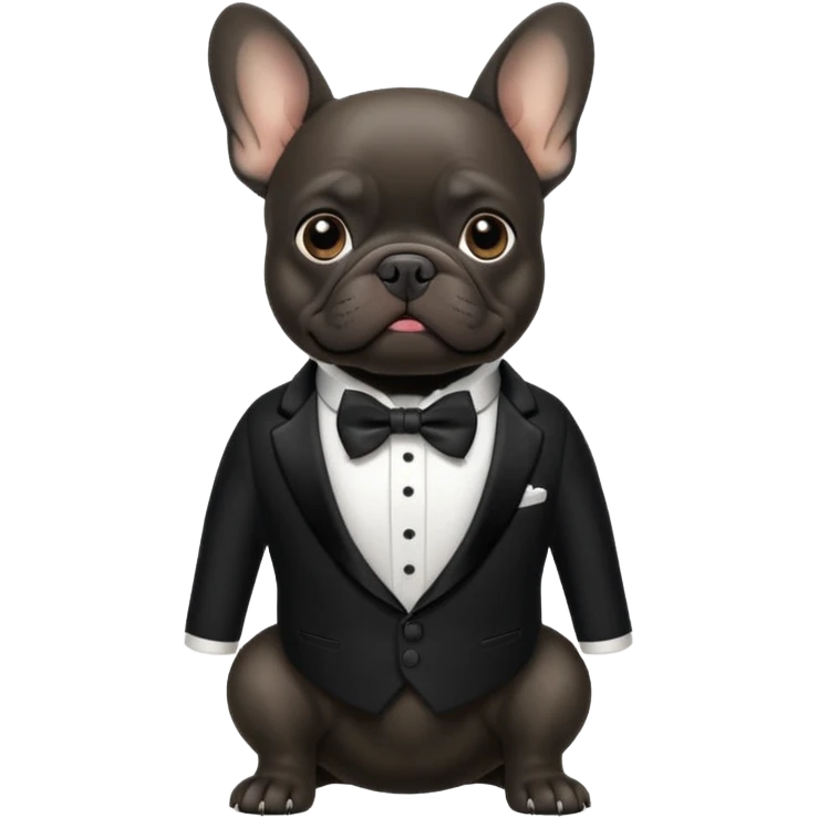 Black french bulldog wearing a tuxedo emoji