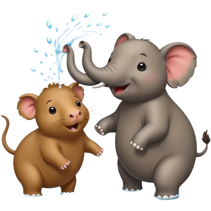 capybara and an elephant play happily with each other on water emoji