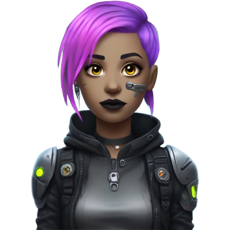 cyborg goth girl, neon hair emoji