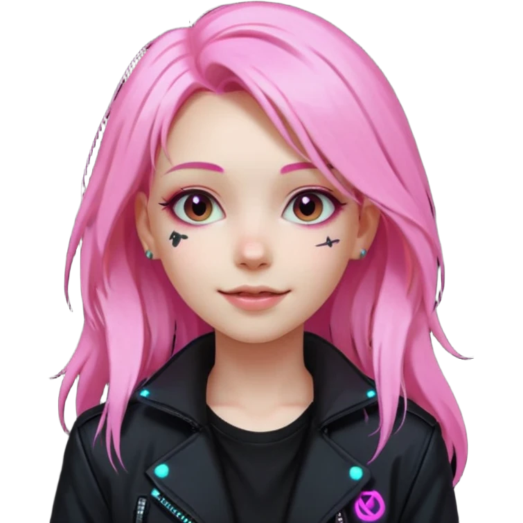 girl neon cyberpunk light pink happy long hair emoji