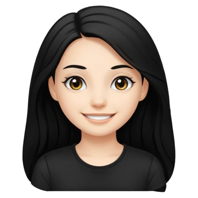 Uzun Siyah, uçları çok hafif sarı düz saçlı , gözlüklü, eyelinerli siyah tişörtlü gülümseyen bir kız emojisi yap emoji