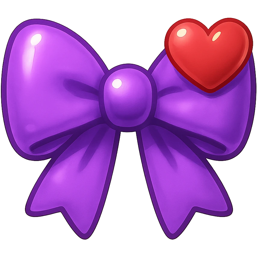 purple bow emoji, cute and shiny, with a heart accent emoji