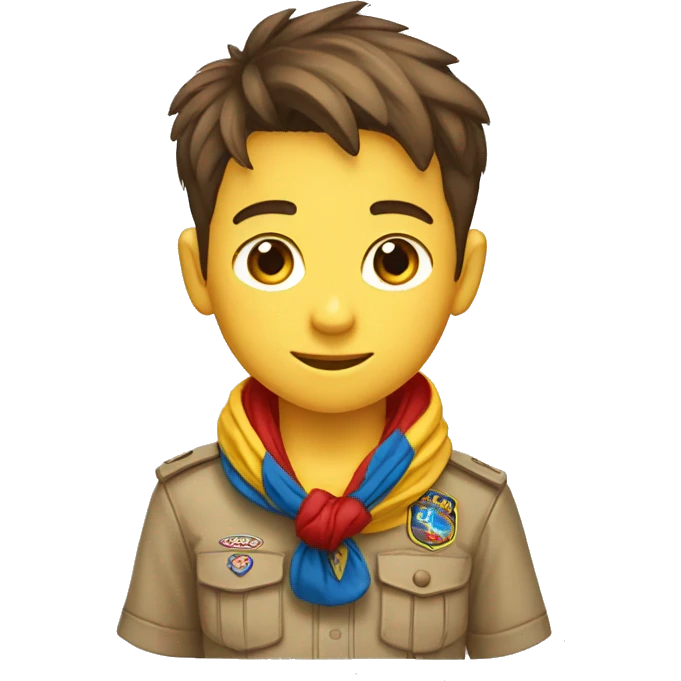 Scout boy with a RED AND YELLOW knotted scarf and a blue scout shirt emoji
